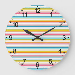Grande Horloge Ronde Motif rayures colorées
