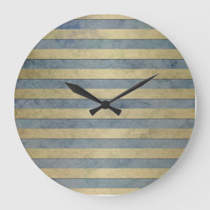 Grande Horloge Ronde Motif Rayures Or et Gris