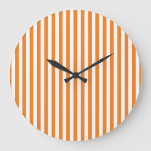 Grande Horloge Ronde Motif rayures verticales orange et blanc classique