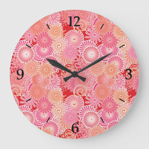 Grande Horloge Ronde Motif, rose, corail, pêche et crème