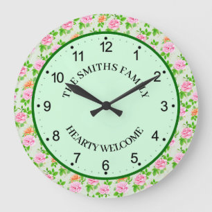 Grande Horloge Ronde Motif Roses Roses Fleurs