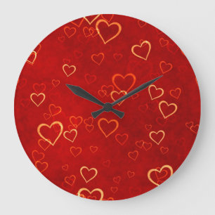 Grande Horloge Ronde motif rouge de coeurs