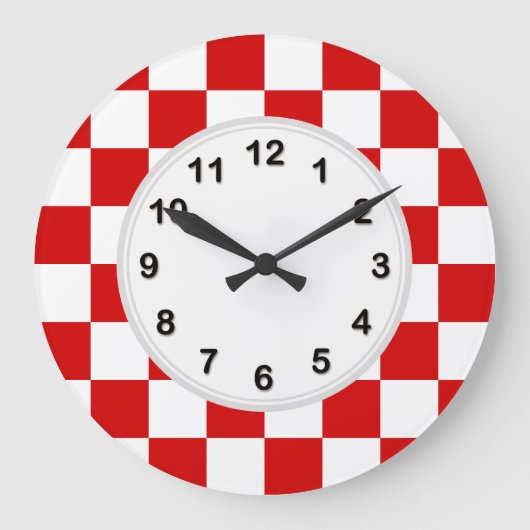 Grande Horloge Ronde Motif rouge et blanc Checker (Recto)