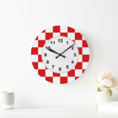 Grande Horloge Ronde Motif rouge et blanc Checker (Maison)