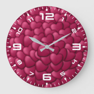 Grande Horloge Ronde Motif rouge texture 3D Coeurs-32322