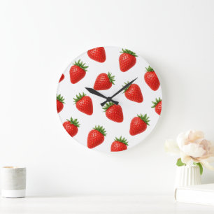 Grande Horloge Ronde Motif sans couture de fraises Mignon fruit rouge
