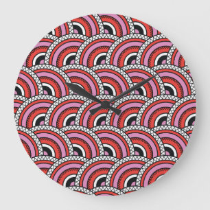 Grande Horloge Ronde Motif sans couture géométrique rétro