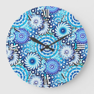 Grande Horloge Ronde Motif tourbillon fractal, nuances bleues
