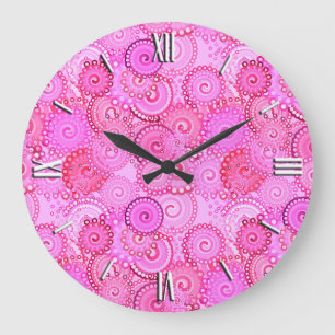 Grande Horloge Ronde Motif tourbillon fractal, rose et fuchsia