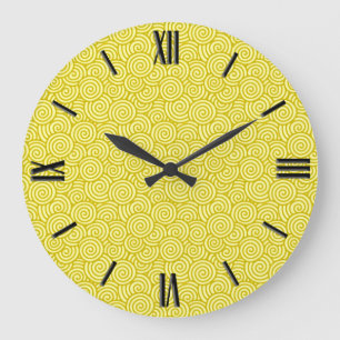 Grande Horloge Ronde motif tourbillon japonais - moutarde et jaune clai