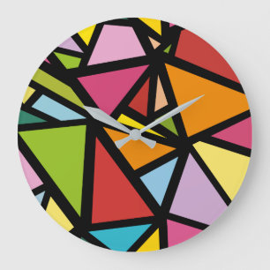 Grande Horloge Ronde Motif triangles colorés 3