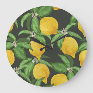 Grande Horloge Ronde Motif Tropical Citron Vintage