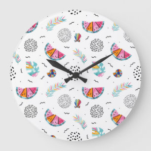 Grande Horloge Ronde Motif tropical d'été de style de Memphis