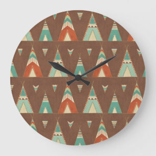 Grande Horloge Ronde Motif turquoise de Teepee d'étape   de Geo de
