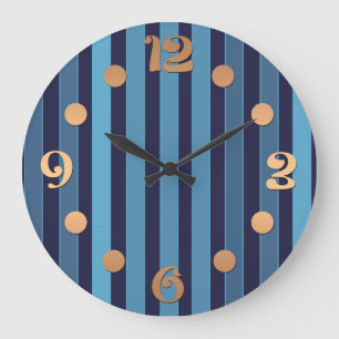 Grande Horloge Ronde Motif uni rayé bleu rétro