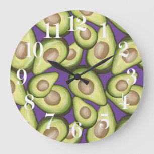 Grande Horloge Ronde Motif Vegan Avocado frais et gourmand
