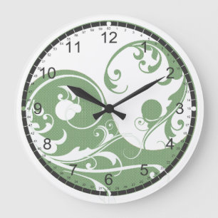 Grande Horloge Ronde Motif vert et Yin et Yang blanc