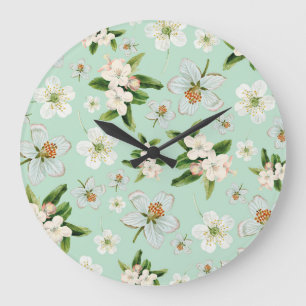 Grande Horloge Ronde Motif vintage de fleurs de printemps