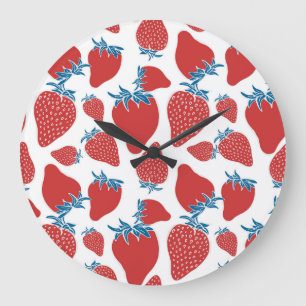 Grande Horloge Ronde Motif Vintage de fraise à main