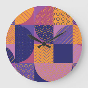 Grande Horloge Ronde Motif Vintage géométrique multicolore Abstrait