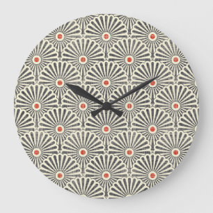 Grande Horloge Ronde Motif vintage japonais, texture transparente.