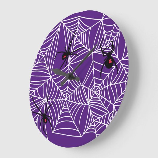 Grande Horloge Ronde Motif Web Black Widow Spider d'Halloween effrayant (Angle)