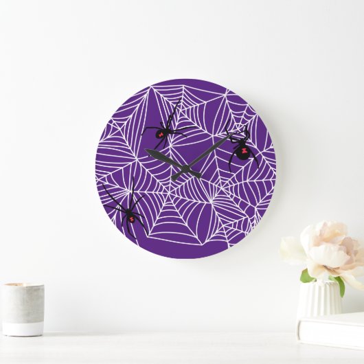 Grande Horloge Ronde Motif Web Black Widow Spider d'Halloween effrayant (Maison)