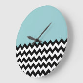 Grande Horloge Ronde Motif Zigzag noir et blanc, Chevron, Bleu (Angle)