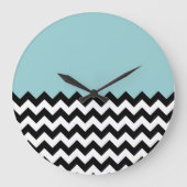 Grande Horloge Ronde Motif Zigzag noir et blanc, Chevron, Bleu (Recto)