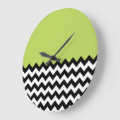 Grande Horloge Ronde Motif Zigzag noir et blanc, Chevron, Vert (Angle)
