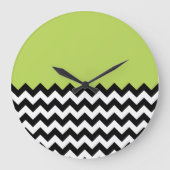 Grande Horloge Ronde Motif Zigzag noir et blanc, Chevron, Vert (Recto)