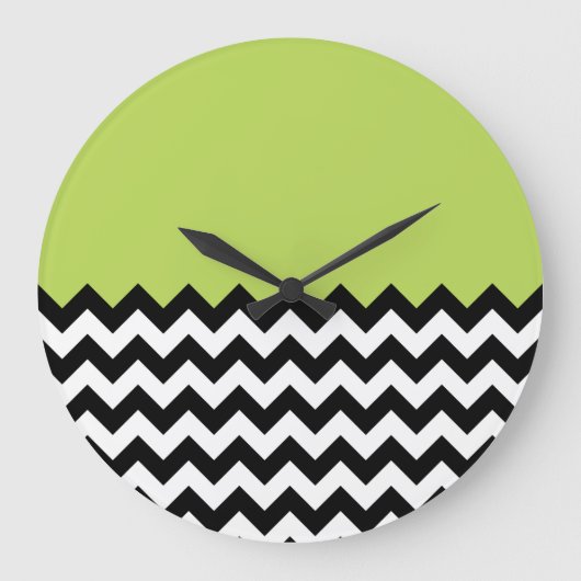 Grande Horloge Ronde Motif Zigzag noir et blanc, Chevron, Vert (Recto)