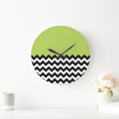 Grande Horloge Ronde Motif Zigzag noir et blanc, Chevron, Vert (Maison)