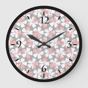 Grande Horloge Ronde Motifs de fleurs blanches rouges mignons