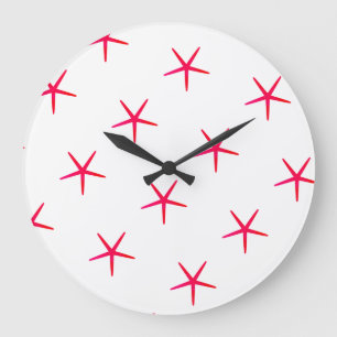Grande Horloge Ronde Motifs d'étoiles de mer Plage Rose Rouge Blanc Cad
