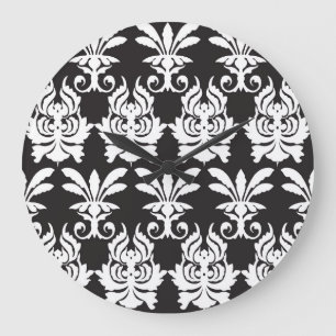 Grande Horloge Ronde Motifs élégants de ventilateur en Art Déco d'Or.