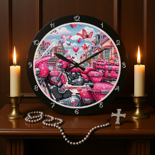Grande Horloge Ronde Moto à étincelles roses