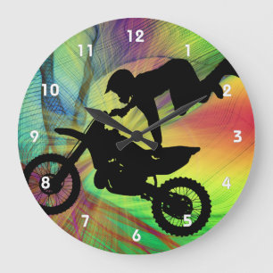 Grande Horloge Ronde Motocross en toile d'araignée psychédélique