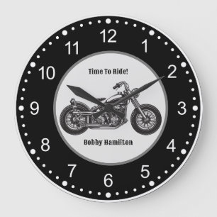 Grande Horloge Ronde Motorcycle Biker Nom personnalisé et dire