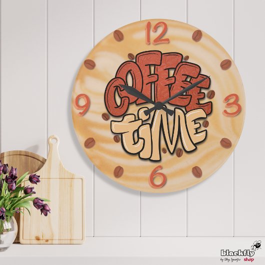 Grande Horloge Ronde Mots-temps café sur mousse de lait