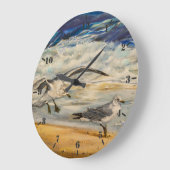 Grande Horloge Ronde Mouettes sur la plage (Angle)