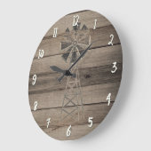 Grande Horloge Ronde Moulin à vent rustique en bois vieilli (Angle)