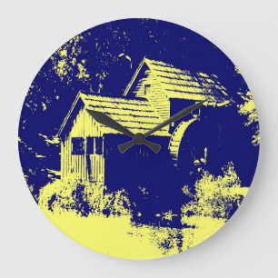 Grande Horloge Ronde Moulin bleu marine et jaune