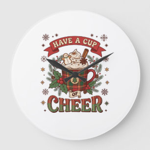 Grande Horloge Ronde Mug Plaid Noël Coupe Joie Chocolat Chaud Bonhomme