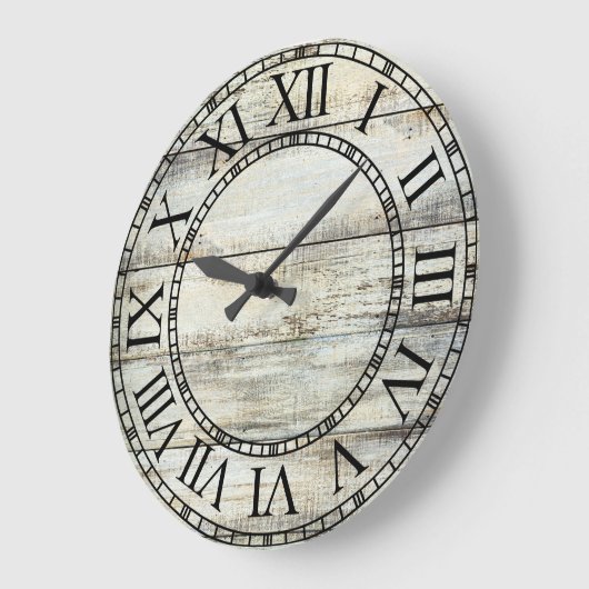 Grande Horloge Ronde Mur blanc en bois d'écorce (Angle)