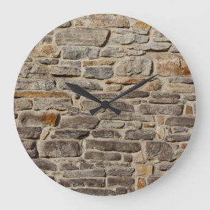 Grande Horloge Ronde Mur en pierre rustique, décoration texturée