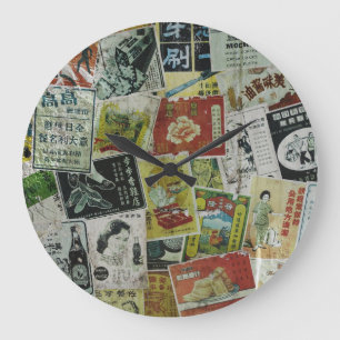Grande Horloge Ronde Mur publicitaire vintage de Hong Kong.
