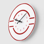Grande Horloge Ronde Mur Rouge Et Blanc Moderne (Angle)