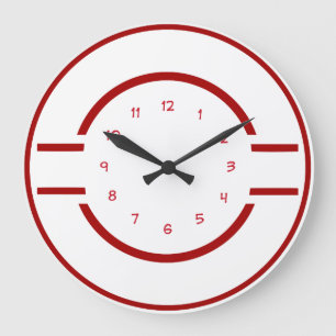 Grande Horloge Ronde Mur Rouge Et Blanc Moderne
