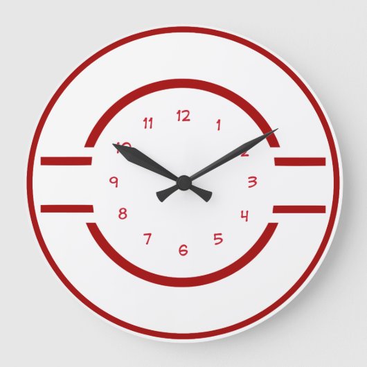 Grande Horloge Ronde Mur Rouge Et Blanc Moderne (Recto)